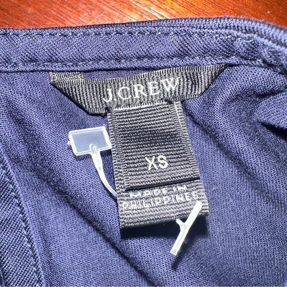 J Crew Navy Blue Ruffle Front Top G5502 Preppy Cotton Blouse Extra Small Shirt - Picture 7 of 12